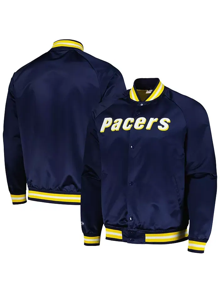 Мужская синяя куртка Indiana Pacers Hardwood Classics Throwback Wordmark с рукавом реглан и полной