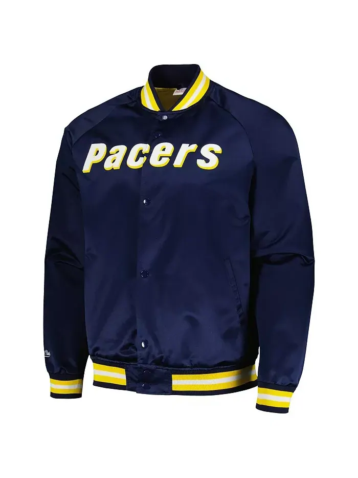 Мужская синяя куртка Indiana Pacers Hardwood Classics Throwback Wordmark с рукавом реглан и полной — изображение 2 из 3
