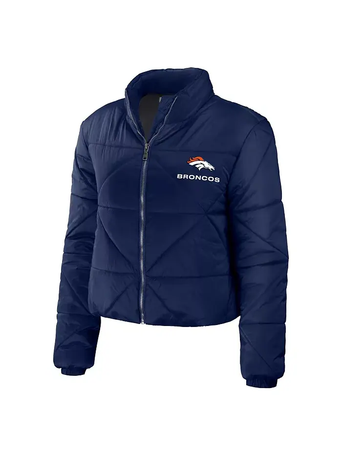 Женская темно-синяя укороченная стеганая куртка Denver Broncos с застежкой-молнией WEAR by Erin — изображение 3 из 3