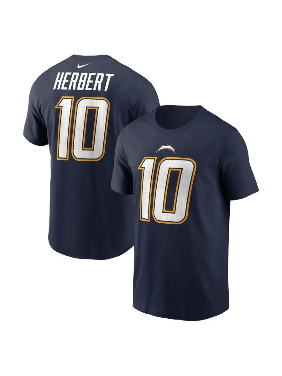 Nike Мужская темно-синяя футболка с именем и номером Джастина Герберта, Los Angeles Chargers