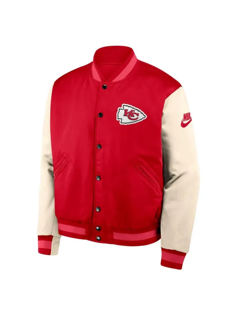 Nike Мужская куртка-бомбер Kansas City Chiefs Rewind Legacy с застежкой на кнопках — изображение 4 из 5, красный кремовый