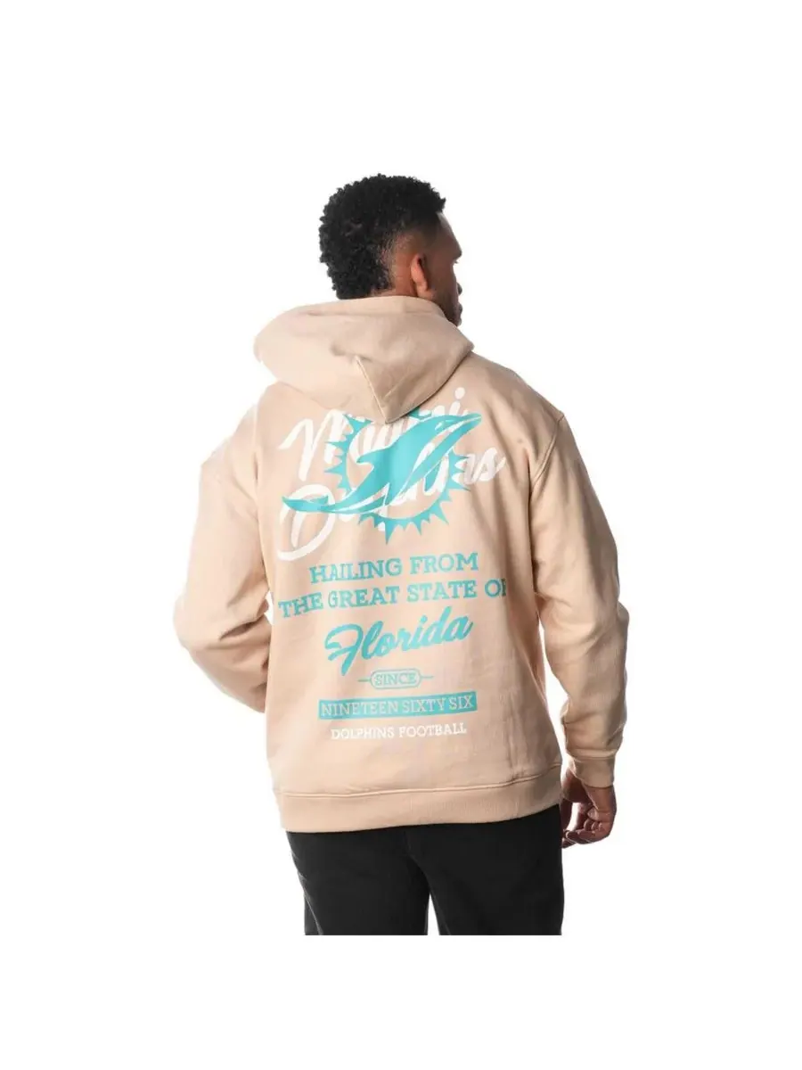 The Wild Collective Мужская и женская флисовая толстовка с капюшоном Miami Dolphins кремового цвета — изображение 2 из 2