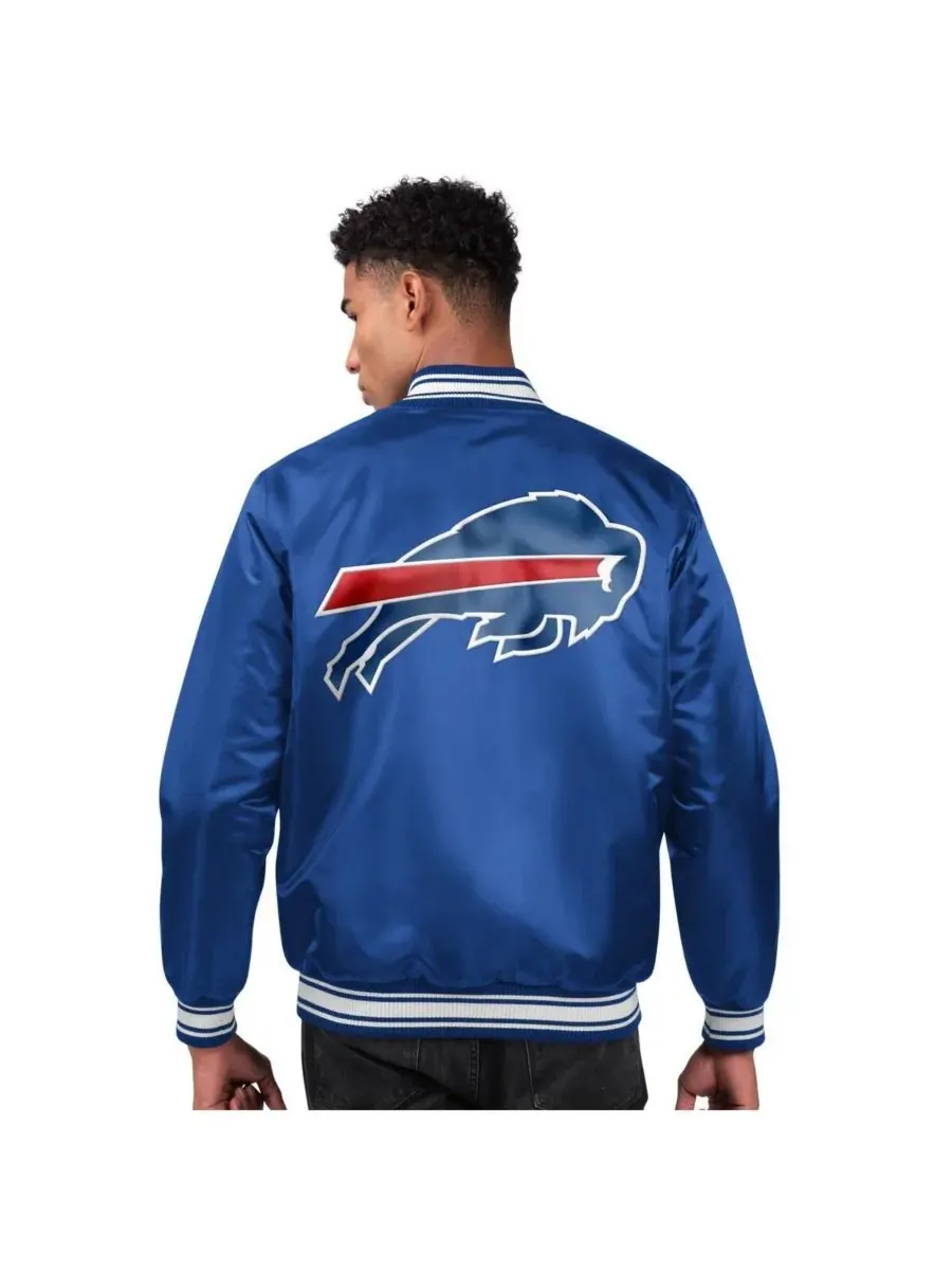 Мужская атласная куртка-бомбер Royal Buffalo Bills Locker Room с застежкой на кнопках Starter — изображение 2 из 2