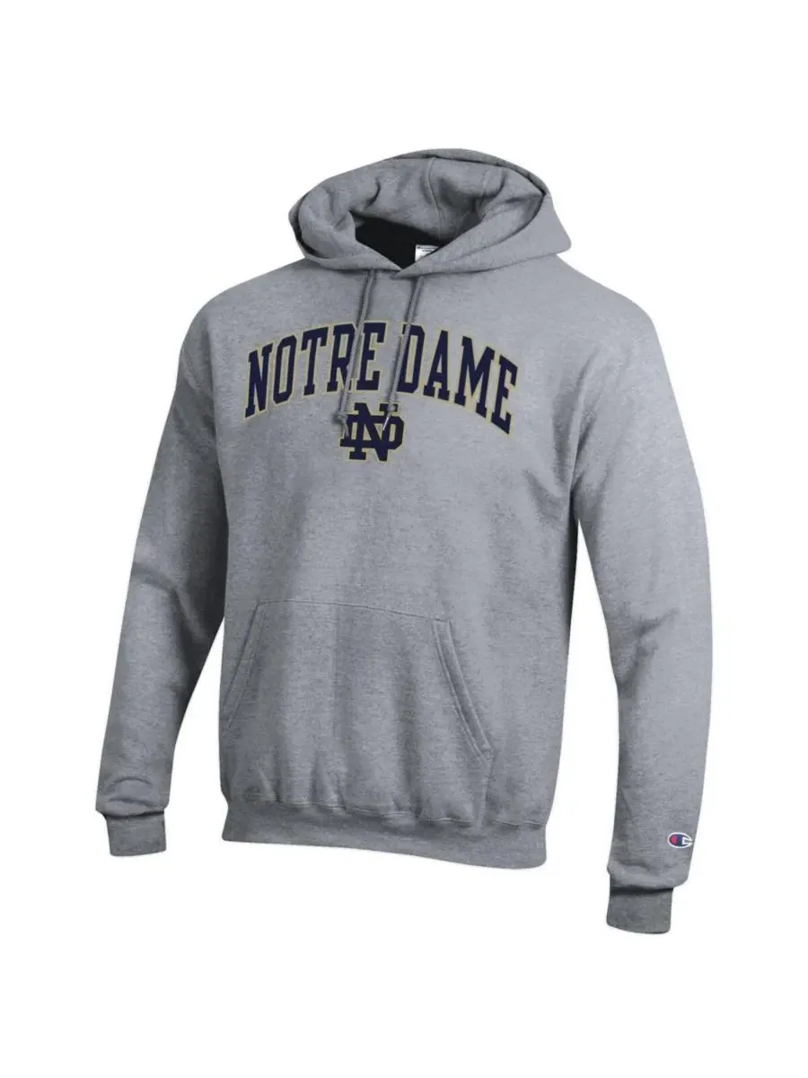 Champion Мужская флисовая толстовка с капюшоном и арочным логотипом Notre Dame Fighting Irish — изображение 2 из 3, серый