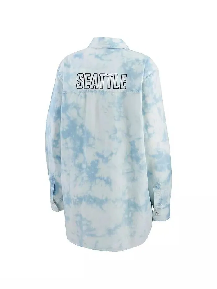 Женская белая джинсовая рубашка на пуговицах Seattle Kraken Oversized с принтом тай-дай Wear By — изображение 4 из 4