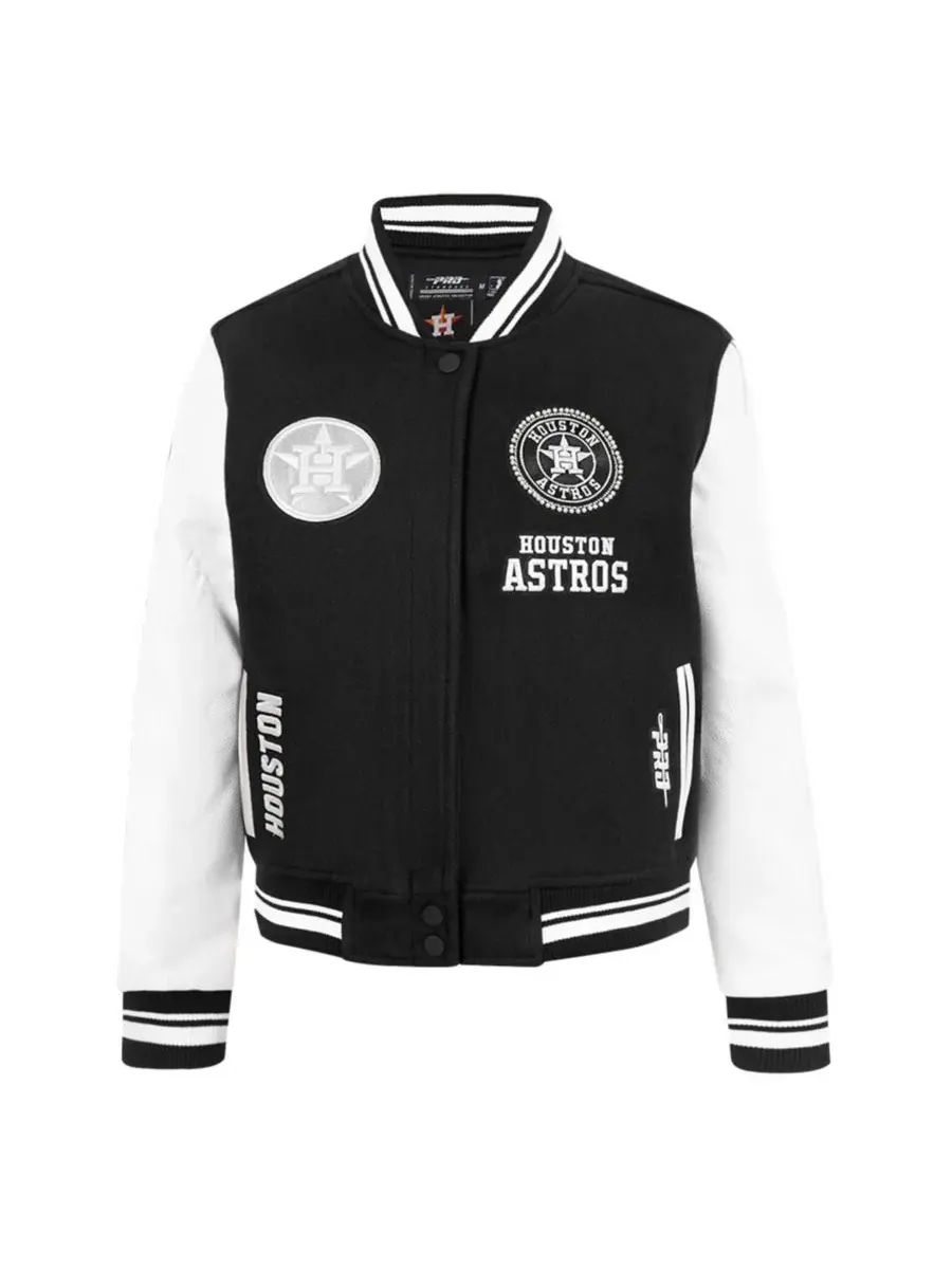 Женская куртка-ветровка с принтом, модель Pearls Rib Wool Full-Zip Varsity Jacket Pro Standard — изображение 4 из 5, черный