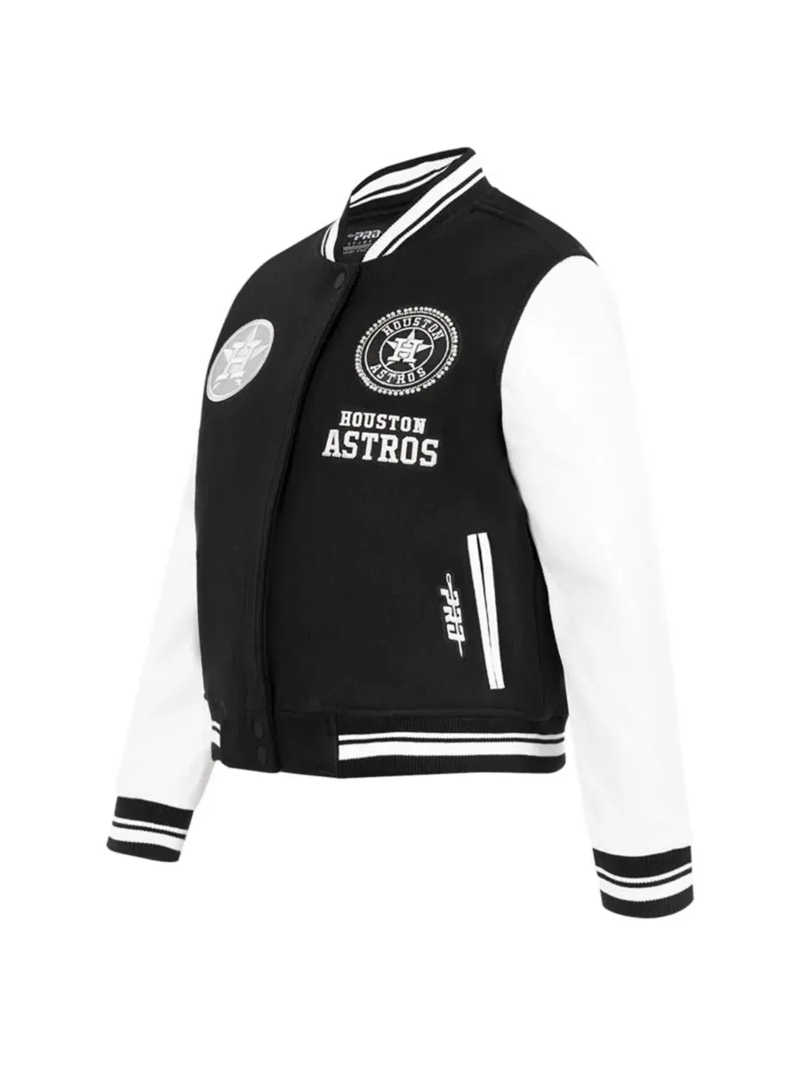 Женская куртка-ветровка с принтом, модель Pearls Rib Wool Full-Zip Varsity Jacket Pro Standard — изображение 5 из 5, черный