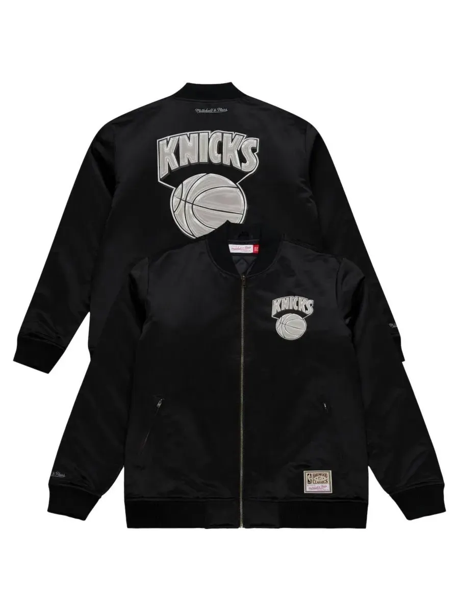 Куртка-бомбер из сатина с принтом Chrome Satin Bomber Full-Zip Jacket Mitchell & Ness