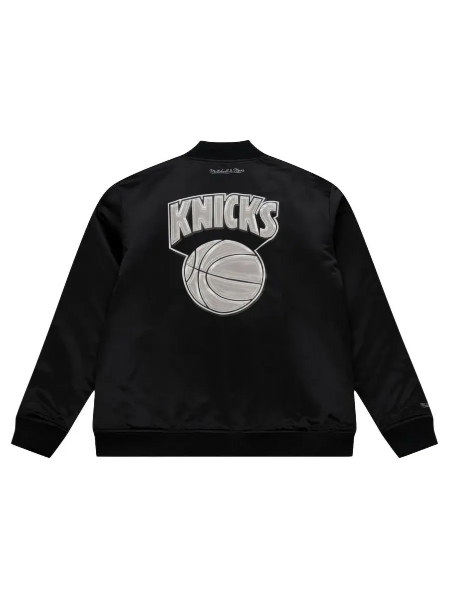Куртка-бомбер из сатина с принтом Chrome Satin Bomber Full-Zip Jacket Mitchell & Ness — изображение 3 из 3, черный