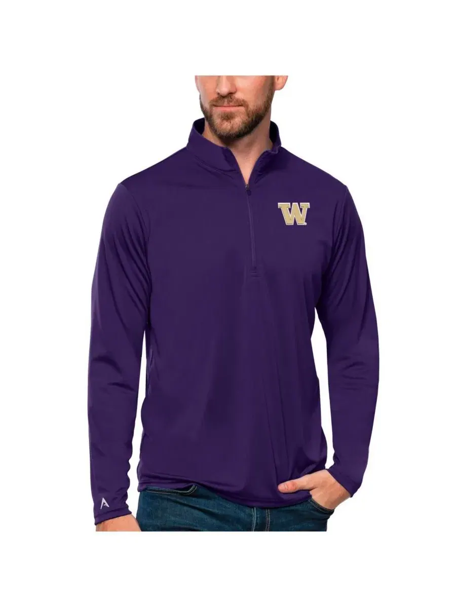 Мужской пуловер с четверть-молнией, с вышивкой Washington Huskies Antigua