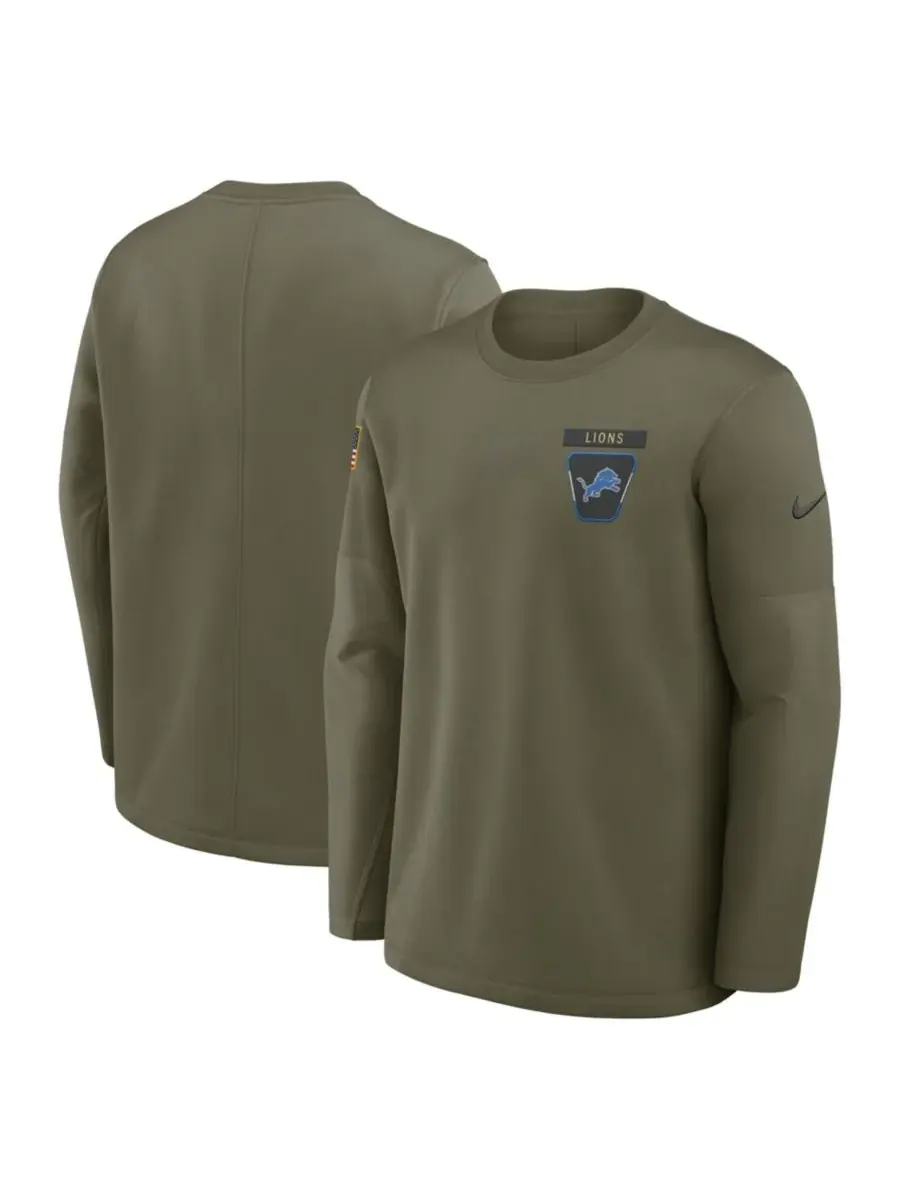 Nike Мужская футболка с длинным рукавом оливкового цвета Detroit Lions 2025 Salute to Service