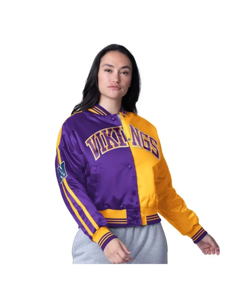 Starter Женская укороченная атласная куртка Minnesota Vikings Zone Blitz фиолетово-золотого цвета с