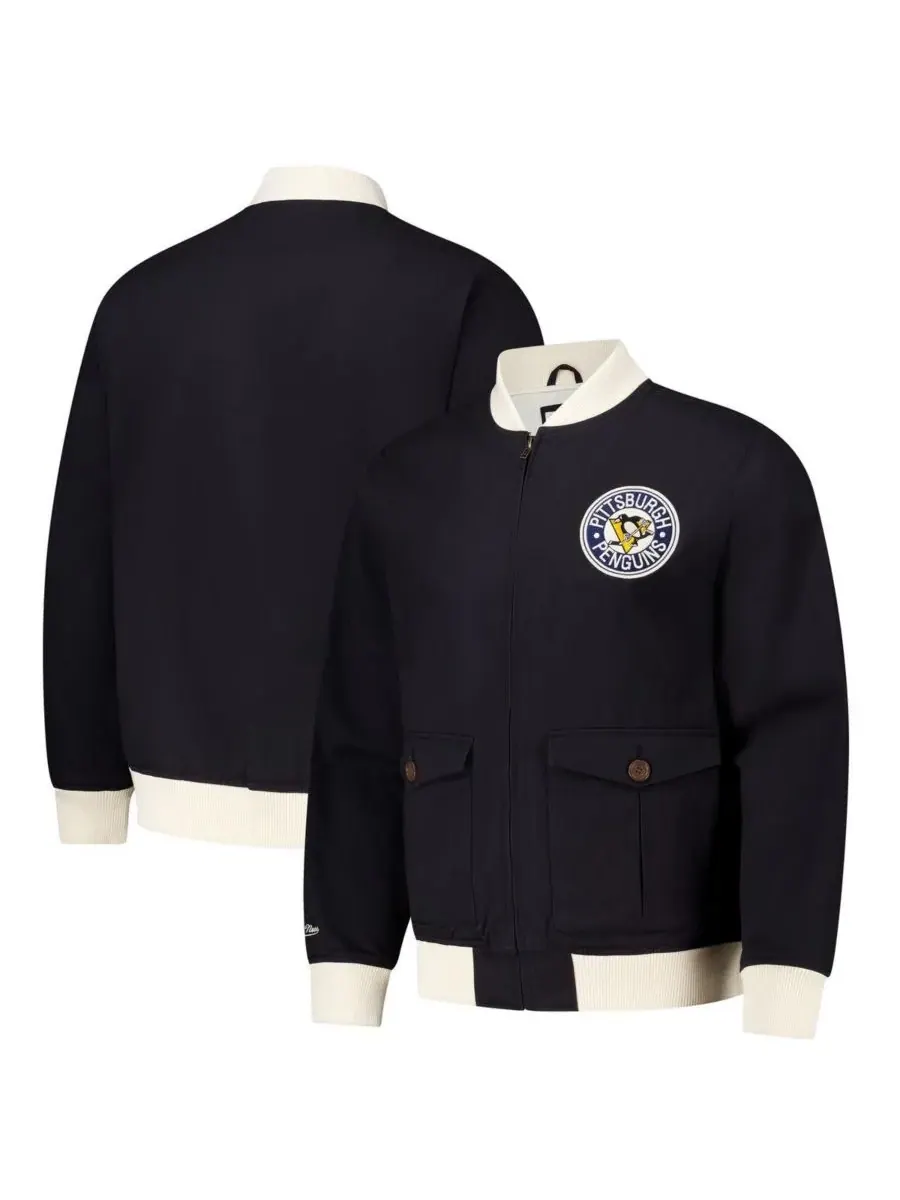 Mitchell & Ness Мужская черная винтажная куртка-бомбер из хлопковой саржи с символикой команды