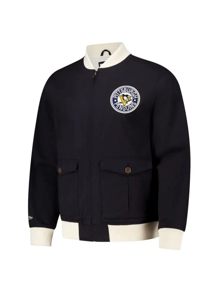 Mitchell & Ness Мужская черная винтажная куртка-бомбер из хлопковой саржи с символикой команды — изображение 3 из 3, черный