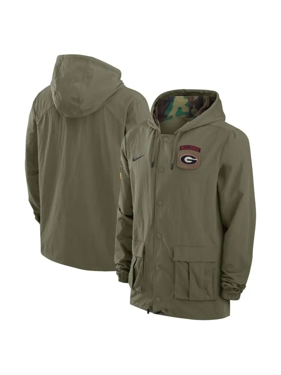 Nike Мужская оливковая толстовка с капюшоном на кнопках Georgia Bulldogs 2024 Military Appreciation