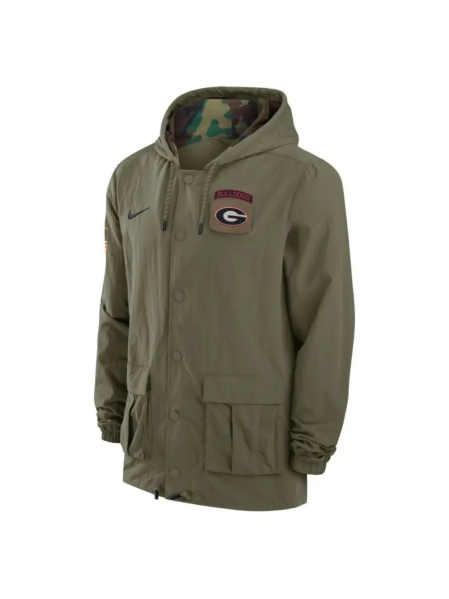 Nike Мужская оливковая толстовка с капюшоном на кнопках Georgia Bulldogs 2024 Military Appreciation — изображение 3 из 3