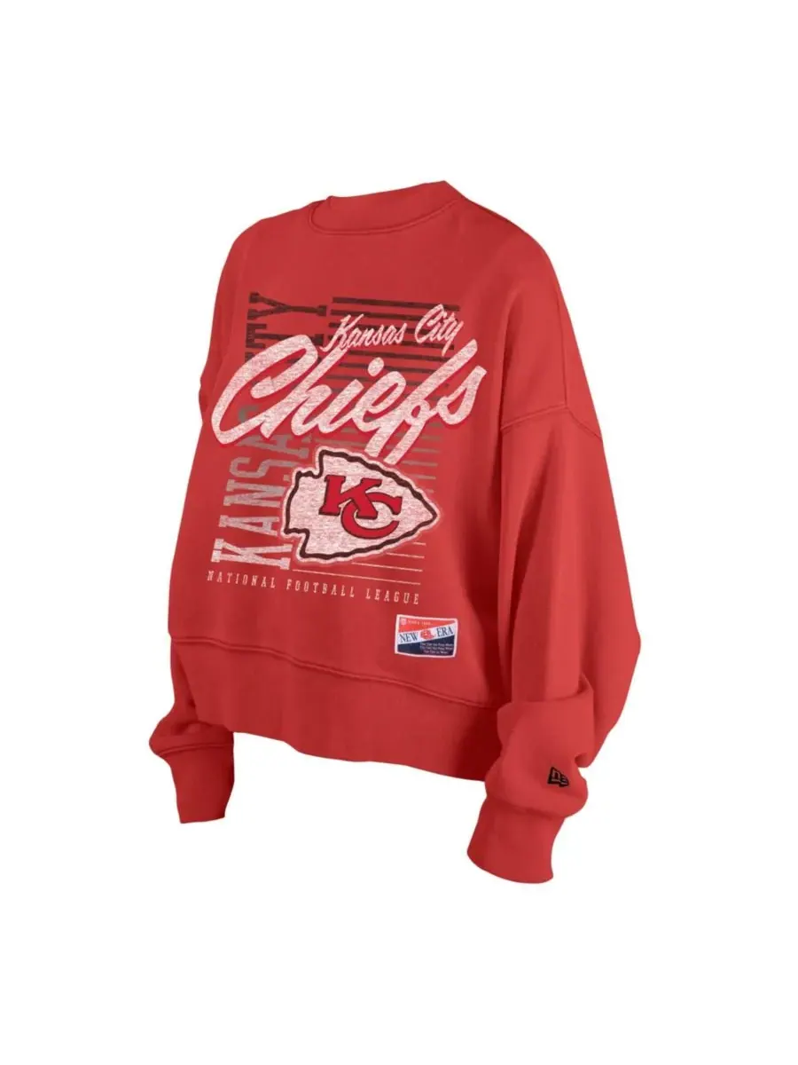 New Era Женская красная толстовка с круглым вырезом в стиле ретро Kansas City Chiefs с эффектом — изображение 5 из 5, красный