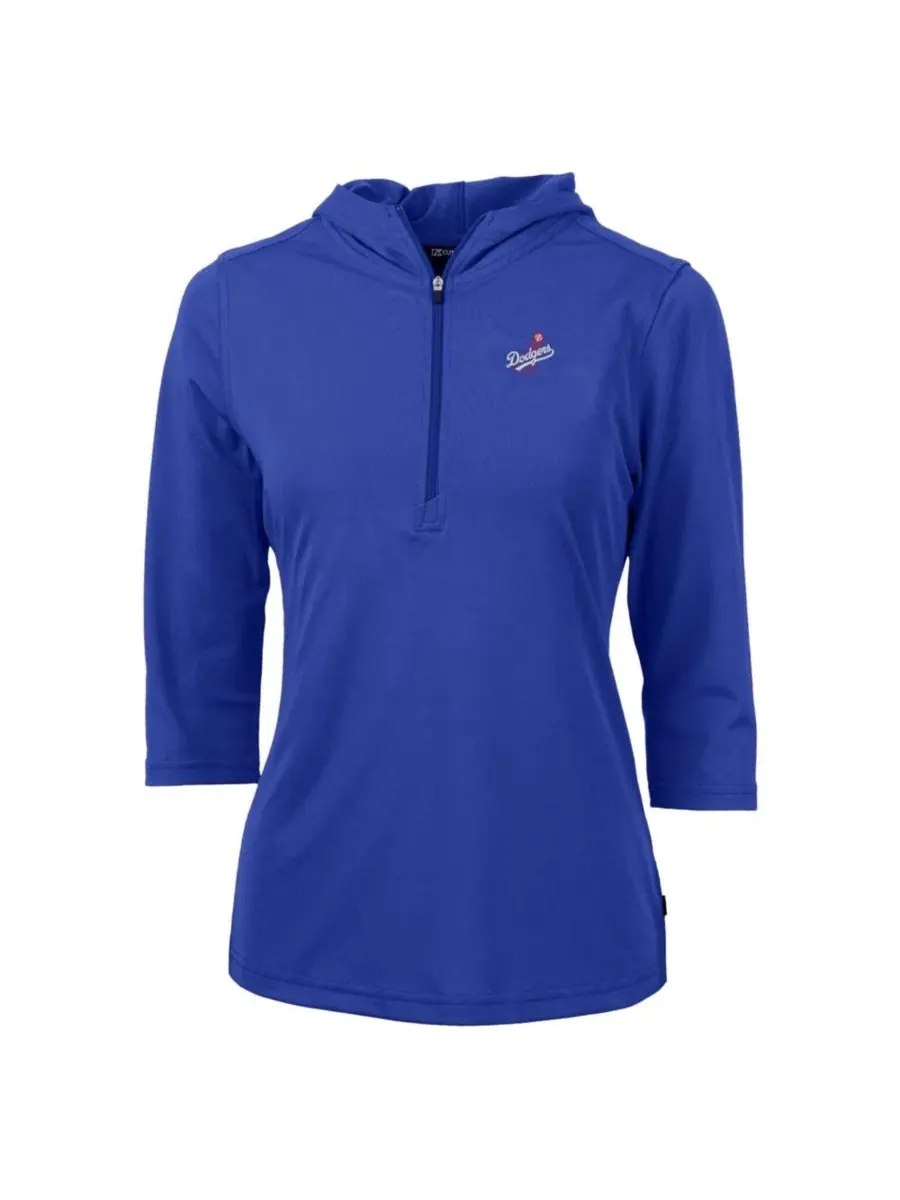 Женский пуловер-худи с половиной застежкой-молнией DryTec Virtue Eco Pique 3/4-Sleeve Half-Zip — изображение 2 из 3, синий