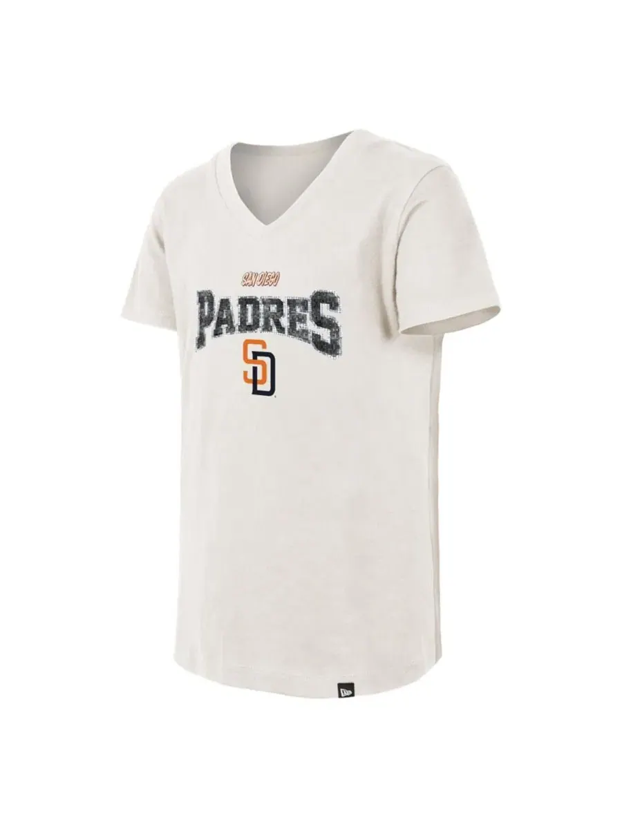 Футболка с V-образным вырезом и пайетками San Diego Padres 2026 City Connect Flip Sequin V-Neck — изображение 4 из 4, бежевый