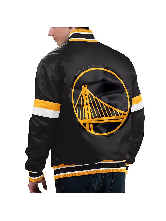 Мужская черная атласная бейсбольная куртка Golden State Warriors с полной застежкой на молнию — изображение 2 из 2