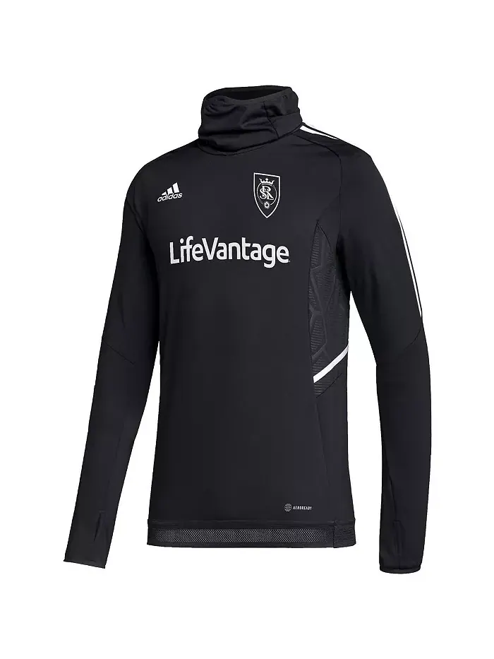Мужская черная теплая толстовка-разминка Real Salt Lake COLD.RDY с рукавом реглан adidas — изображение 3 из 3