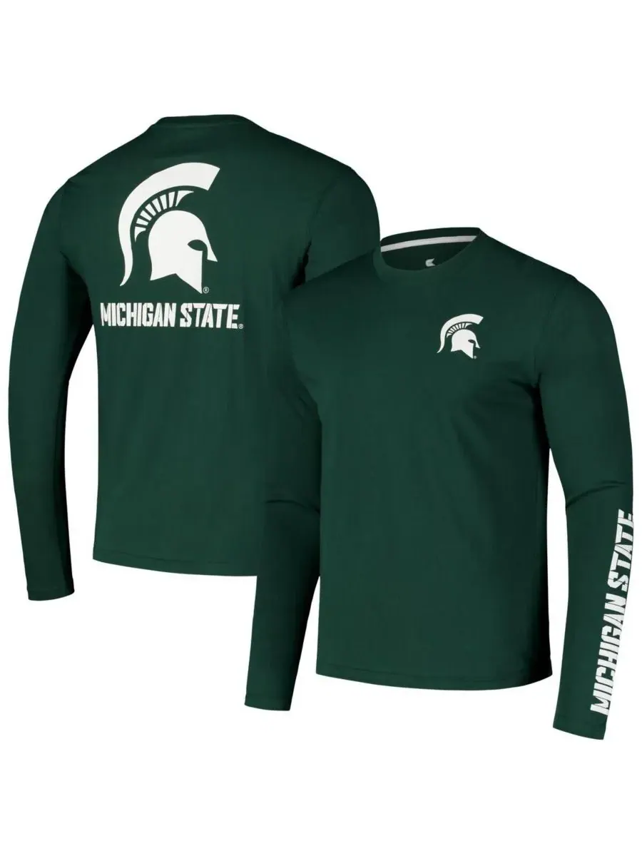 Colosseum Мужская зеленая футболка с длинным рукавом Michigan State Spartans Logo Lockup 3-Hit