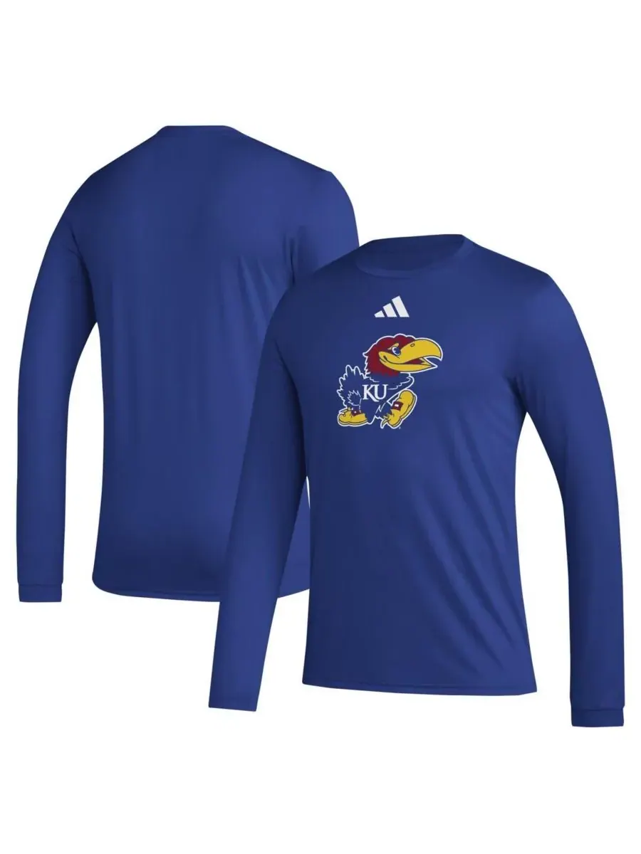 Мужская футболка с длинным рукавом Royal Kansas Jayhawks Primary Locker Logo Pre-game Adidas