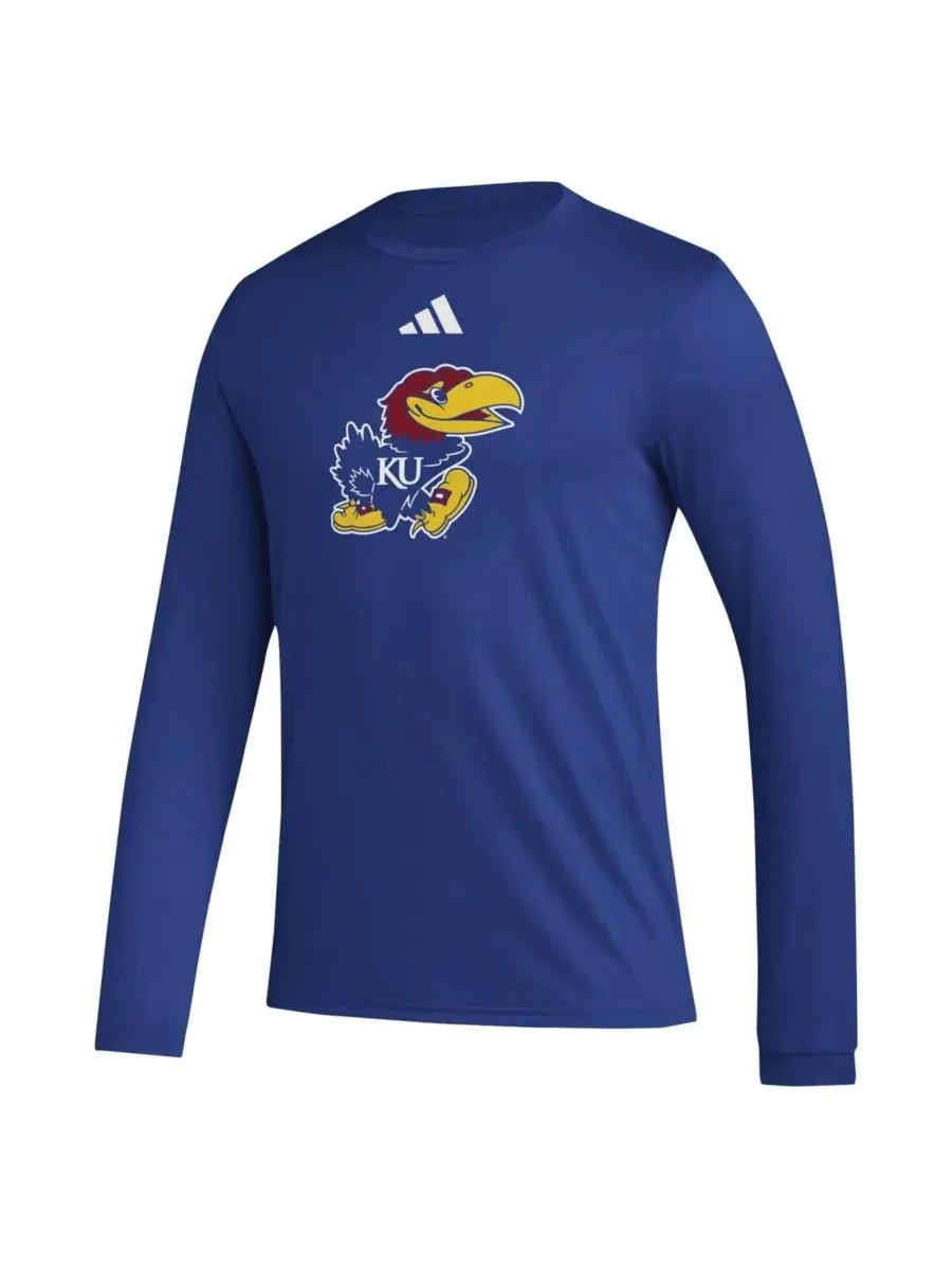 Мужская футболка с длинным рукавом Royal Kansas Jayhawks Primary Locker Logo Pre-game Adidas — изображение 3 из 3