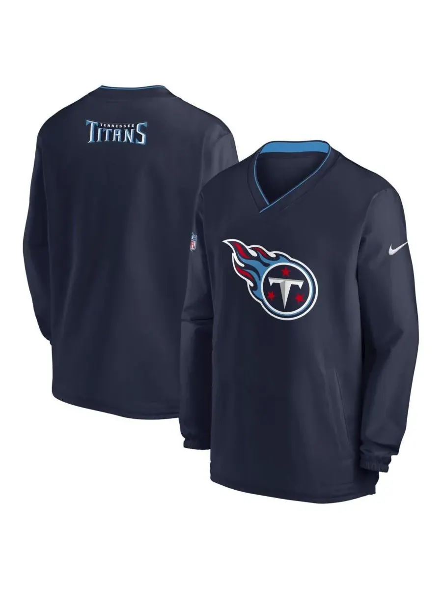 Nike Мужская темно-синяя ветровка с V-образным вырезом и длинными рукавами Tennessee Titans 2023/24