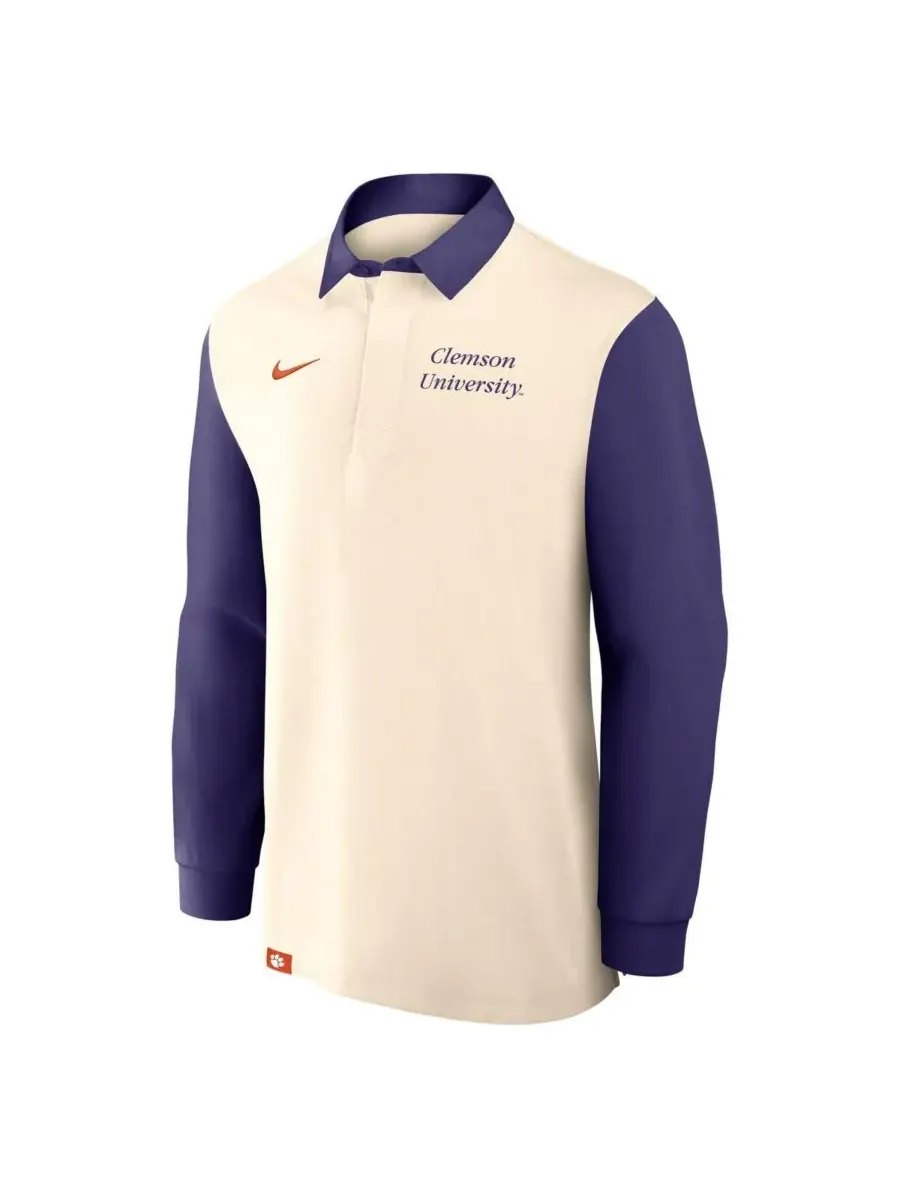 Nike Мужская футболка с длинным рукавом для регби команды Clemson Tigers — изображение 2 из 3, бежевый фиолетовый
