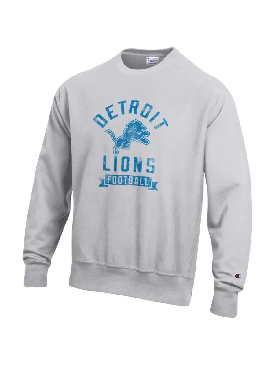 Мужская толстовка из флиса с обратным плетением и логотипом команды Detroit Lions — изображение 3 из 3, серый