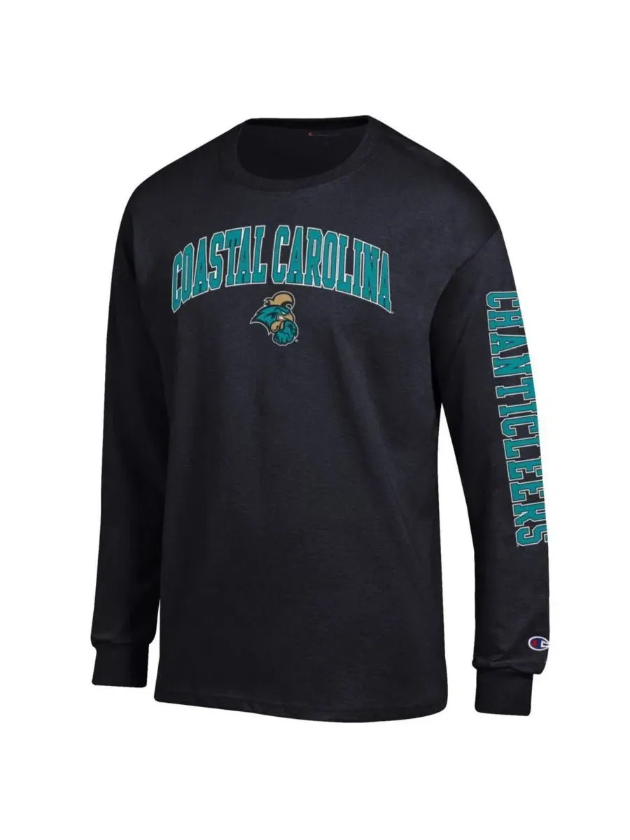 Мужская черная футболка с длинным рукавом Coastal Carolina Chanticleers Arch Over Logo 2-Hit — изображение 3 из 3, черный