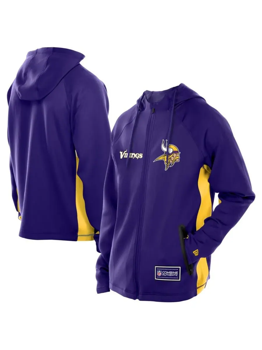 New Era Мужская фиолетовая толстовка на молнии Minnesota Vikings Combine Authentic Raglan Scuba