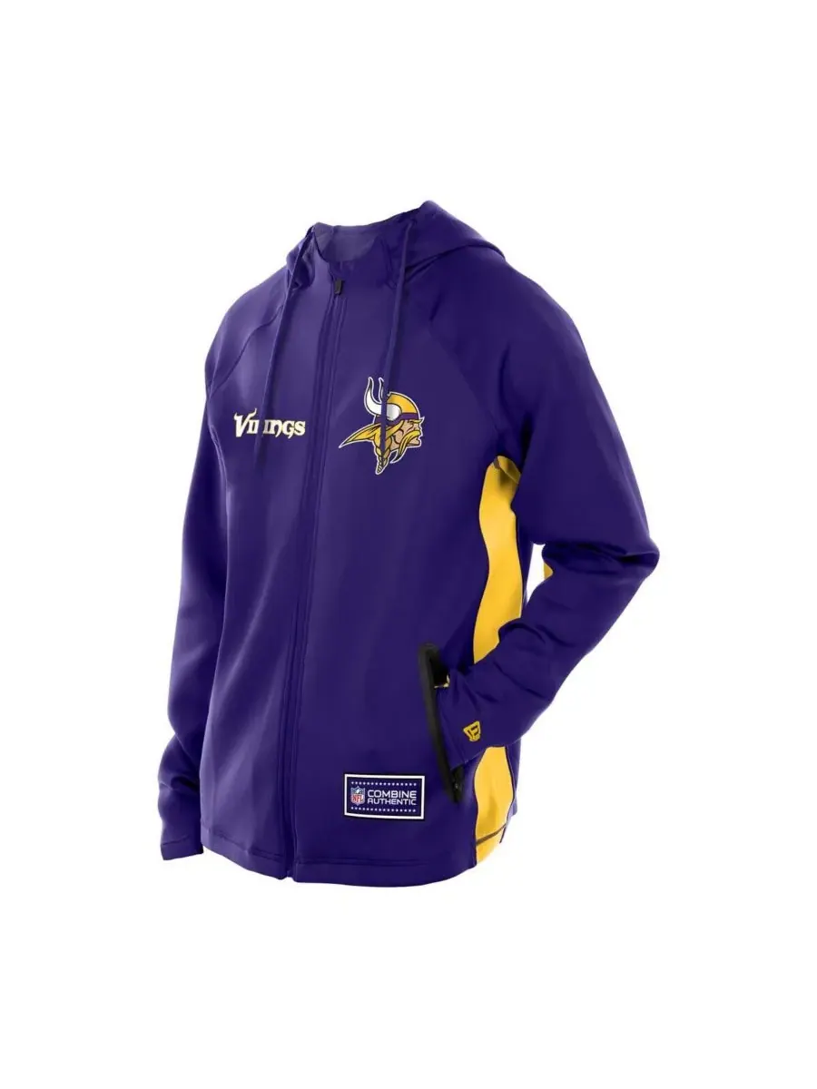 New Era Мужская фиолетовая толстовка на молнии Minnesota Vikings Combine Authentic Raglan Scuba — изображение 3 из 3