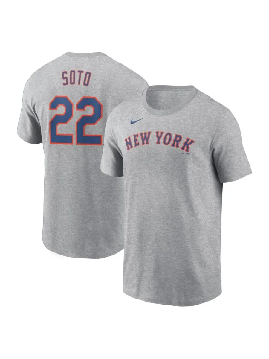 Nike Мужская футболка Хуана Сото серого цвета с номером игрока команды New York Mets