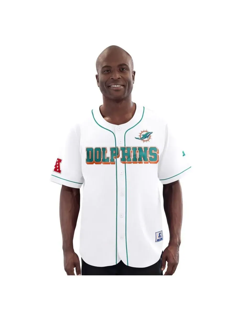 Starter Мужская белая бейсбольная майка Miami Dolphins Relay с застежкой на все пуговицы