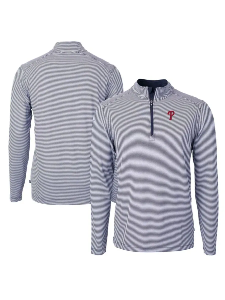 Пуловер с четверть-застежкой Philadelphia Phillies Virtue Eco Pique Micro Stripe Cutter & Buck