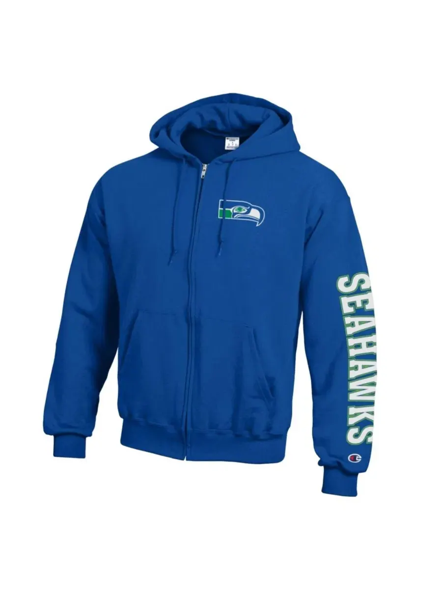 Толстовка-худи с капюшоном и флисовой подкладкой, с принтом Seattle Seahawks Champion — изображение 2 из 3, королевский