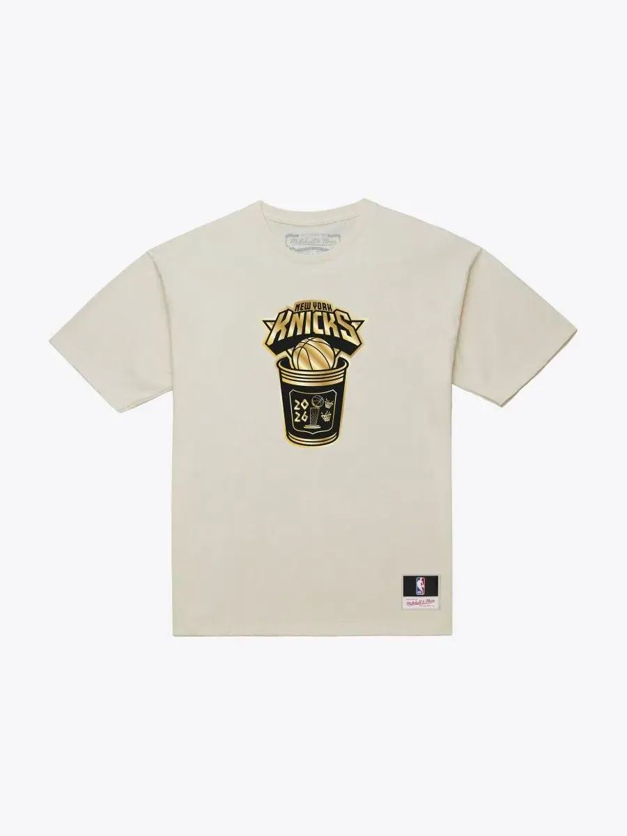 Футболка с принтом New York Knicks 2026 NBA Finals Champions Gold Coffee Cup Mitchell & Ness