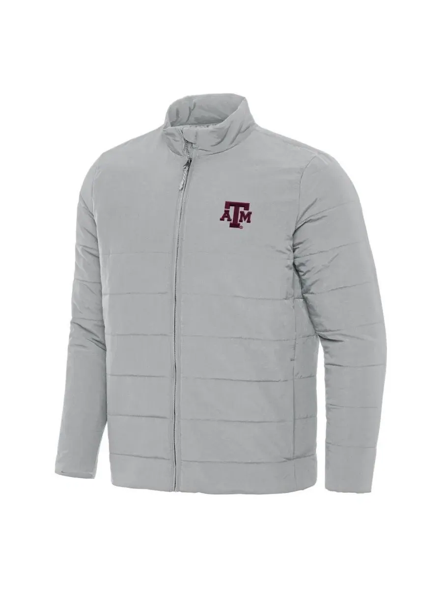 Мужская серая пуховая куртка на молнии с символикой Texas A&M Aggies Antigua