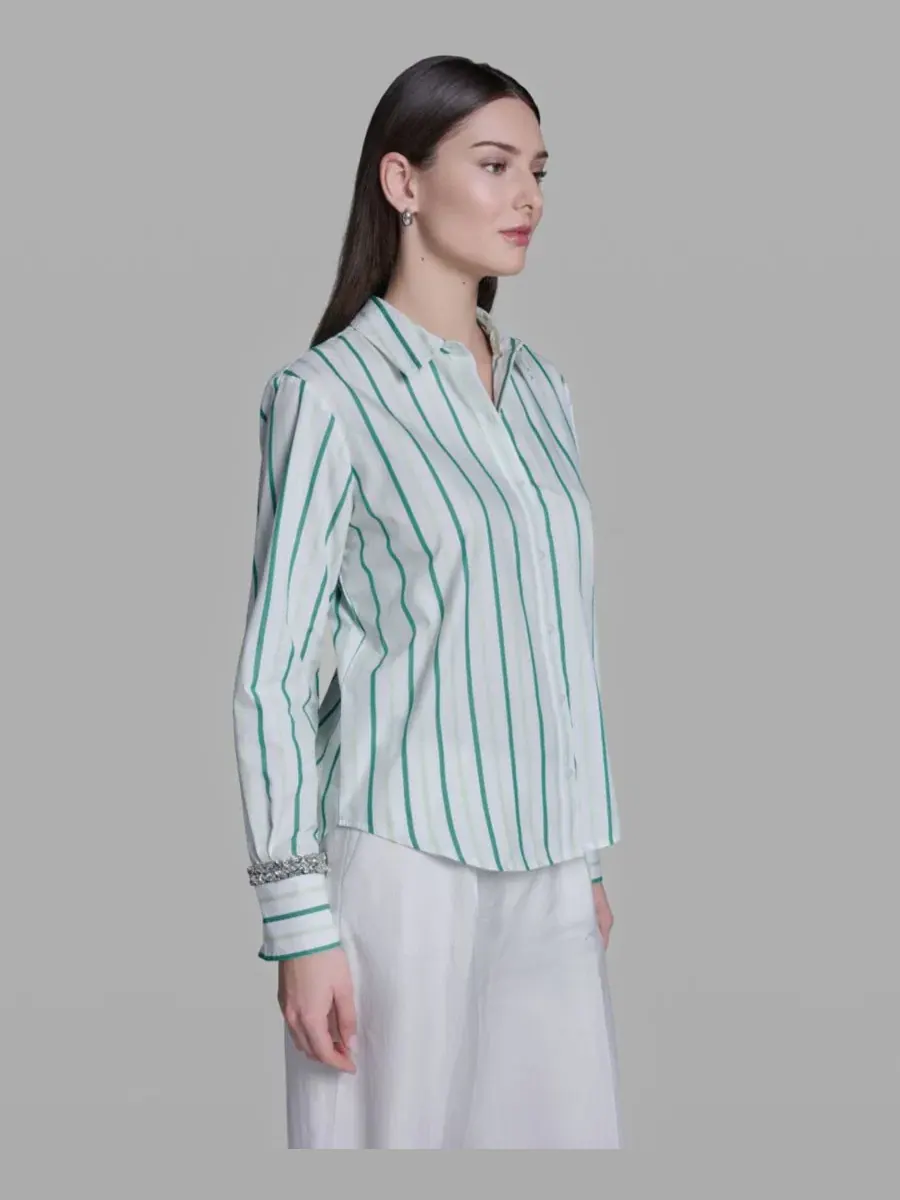 Женская рубашка с длинным рукавом и воротником BCBG, Palm Glint — изображение 3 из 6