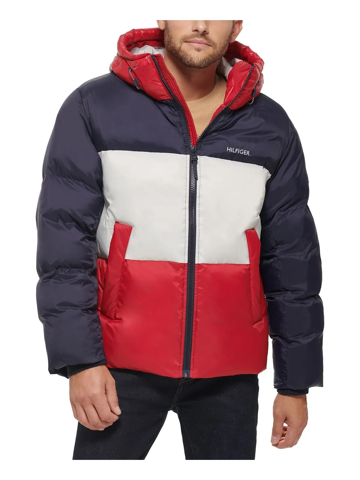 Мужская пуховая куртка с цветными блоками и капюшоном Tommy Hilfiger