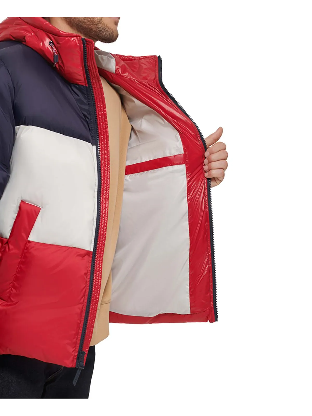 Мужская пуховая куртка с цветными блоками и капюшоном Tommy Hilfiger — изображение 3 из 5, красный