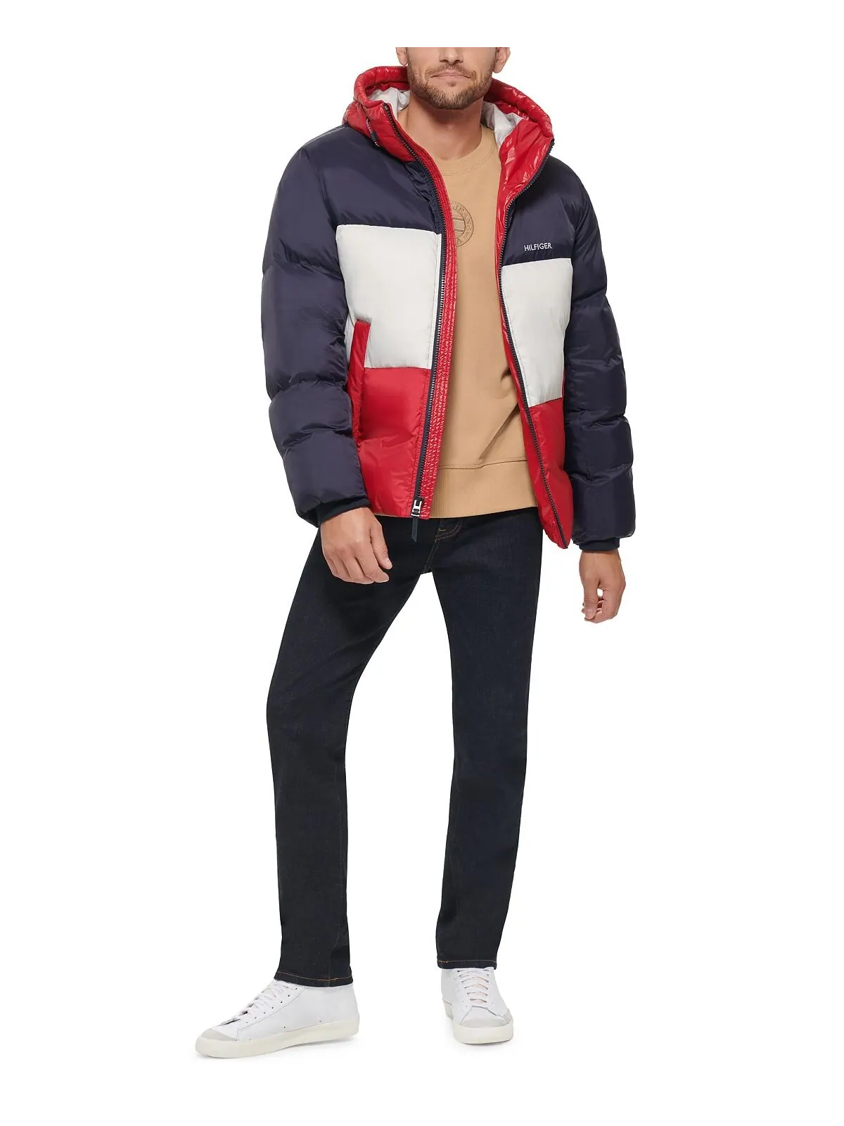 Мужская пуховая куртка с цветными блоками и капюшоном Tommy Hilfiger — изображение 4 из 5, красный