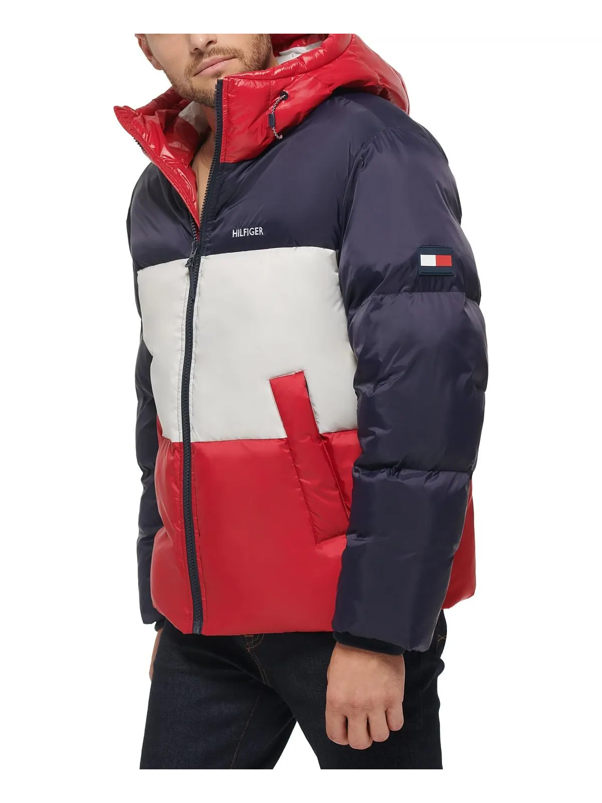 Мужская пуховая куртка с цветными блоками и капюшоном Tommy Hilfiger — изображение 5 из 5, красный