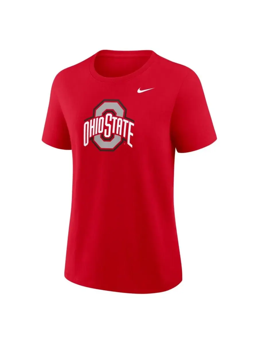 Футболка женская с принтом Ohio State Buckeyes Primary Logo Nike — изображение 2 из 3, алый