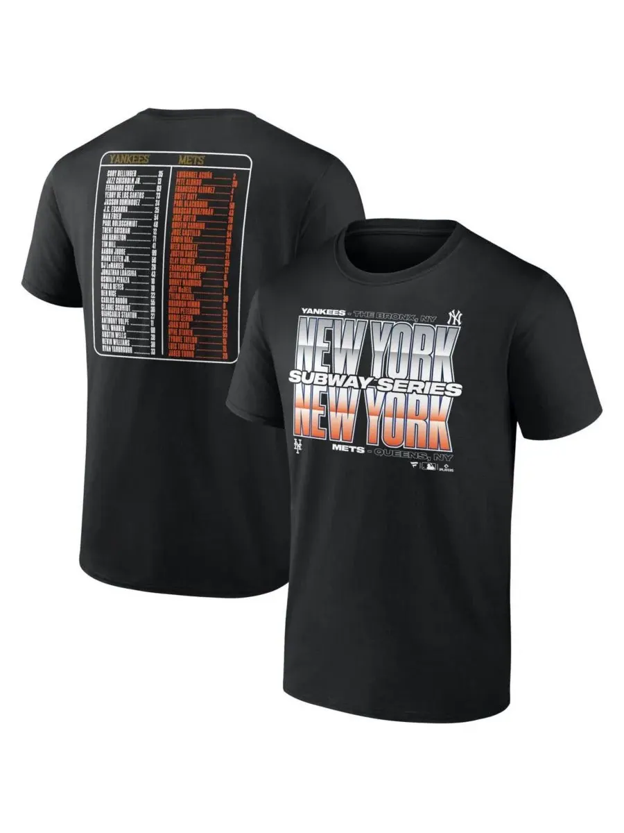 Fanatics Мужская черная футболка с изображением состава команд New York Yankees и New York Mets на