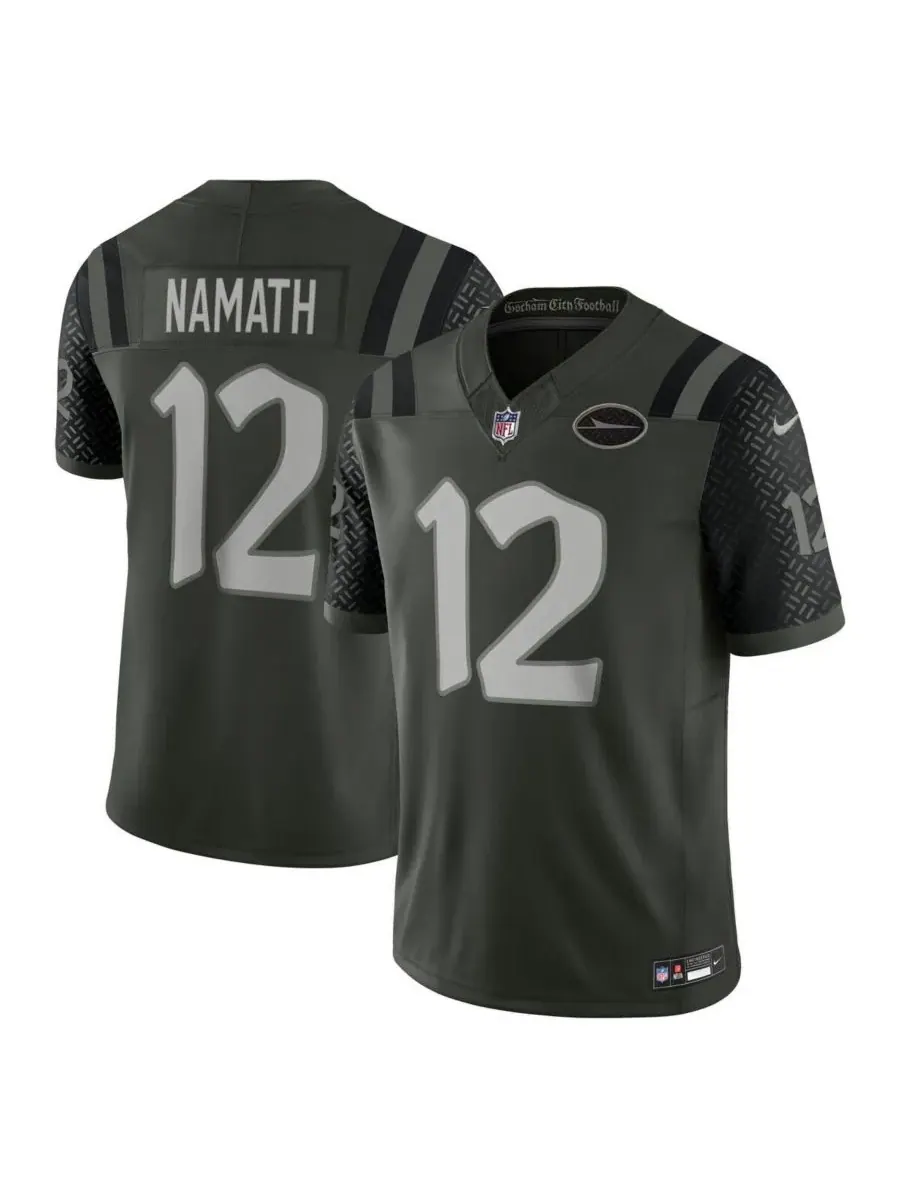 Nike Мужская футболка Joe Namath Gotham Green New York Jets 2025 Rivalries Collection Retired