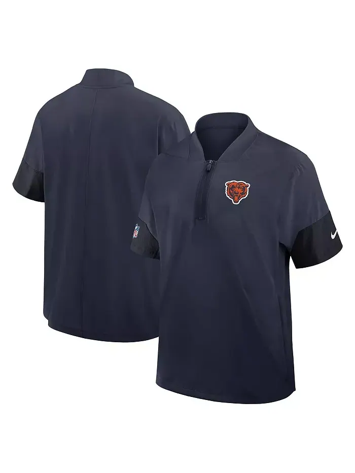 Мужская тренерская куртка Chicago Bears с четверть-молнией и коротким рукавом, синего цвета, для