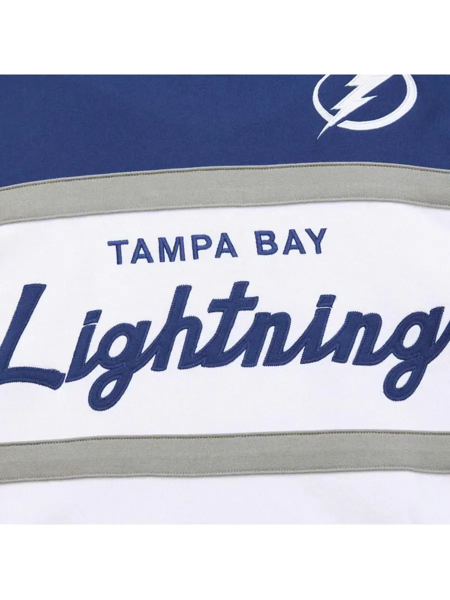Mitchell & Ness Мужская белая с синими вставками толстовка с капюшоном в стиле главного тренера — изображение 2 из 4